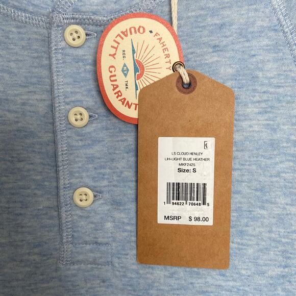 Faherty Cloud Cotton Tee Men's Small Crew Tee Pima Cotton Light Blue Heather NEW - Picture 12 of 14